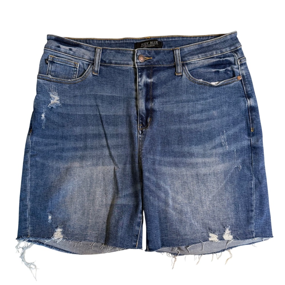 Judy Blue High Rise Distressed Raw Hem Denim Shorts 1XL JB150052 MD-CO